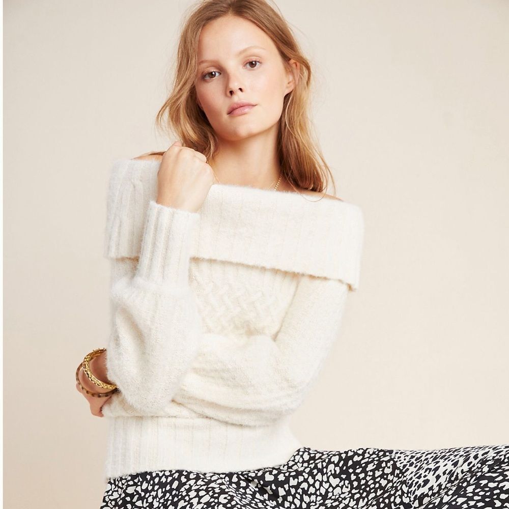 Anthropologie Cream Off-The-Shoulder Sweater Size XL New no Tag